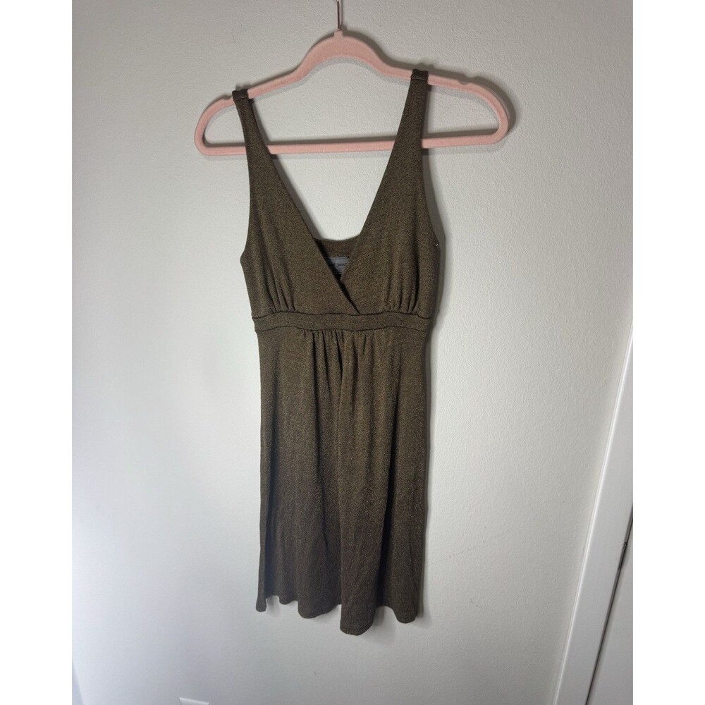 Michael Stars Brown Knit Cotton A-Line Dress V-Neck Sleeveless Knee One Size